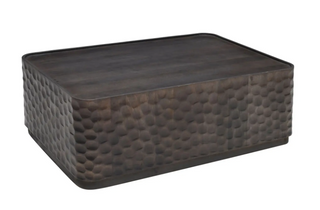 A brown rectangular cocktail table with a smooth honeycomb texture.