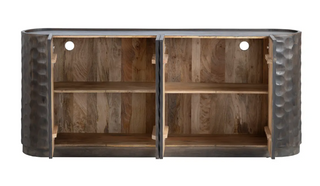 Close-up of the Gibson Four-Door Sideboard showcasing its brown wood finish and honey-comb texture