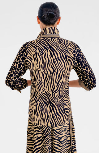 Gretchen Scott Boyfriend Shirt - Animal Instincts in Zebra Khaki black