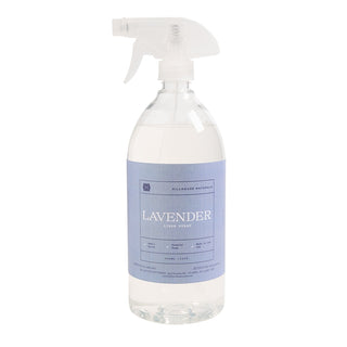A clear spray bottle labeled 'Lavender' from Hillhouse Naturals