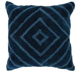 Blue pillow with diamond pattern on a white background