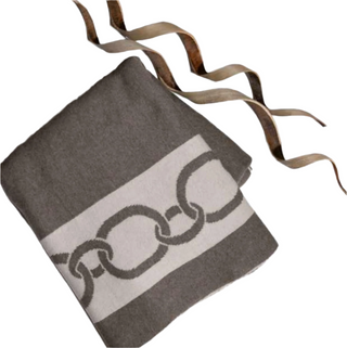 Brown blanket with chain pattern on a white background. Links Dark Brown and Pale Whisper Blanket 50"x60"