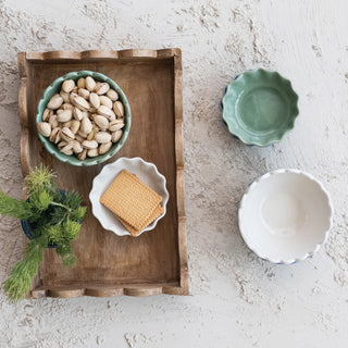Mango Wood Scalloped Tray, Natural serve decor