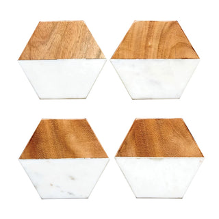 Marble and Mango Wood Hexagon Coaster Set of 4
