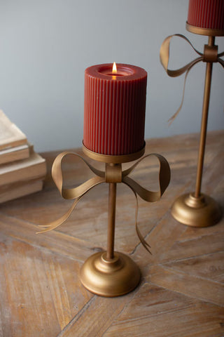Pillar Candle Stand with Bow Detail antique bronze