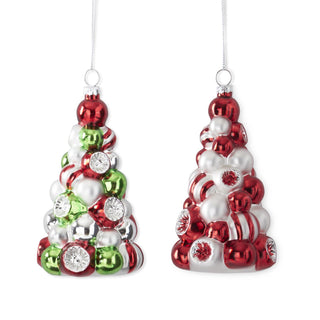 Red, Silver, & Green Glass Tree Ornament Assorted