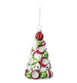Red, Silver, & Green Glass Tree Ornament Assorted