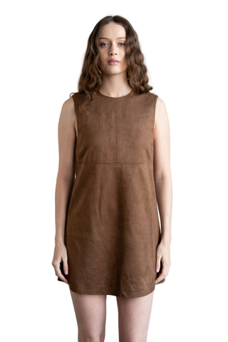 Elle grey Round Neck Sleeveless Mini Dress in caramel brown