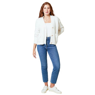 Softies Solid Marshmallow Crop Cardigan in Almond