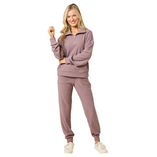 Softies Vintage Velvet 1/4 Zip with Jogger in Driftwood