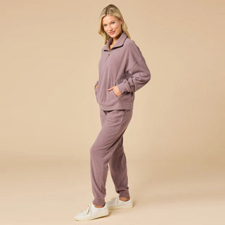 Softies Vintage Velvet 1/4 Zip with Jogger in Driftwood