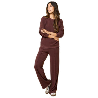 Softies Vintage Velvet Raglan Crew Neck with Pintuck Pant in Espresso