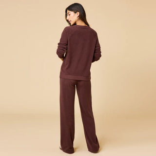 Softies Vintage Velvet Raglan Crew Neck with Pintuck Pant in Espresso