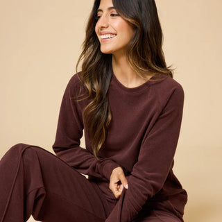 Softies Vintage Velvet Raglan Crew Neck with Pintuck Pant in Espresso