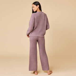 Softies Waffle Marshmallow V-Neck Top with Long Pant in Driftwood