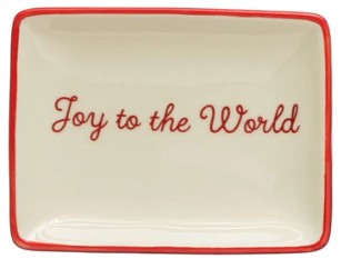 Stoneware Dish w/ Holiday Words & Red/Green Rim Assorted cream Joy to the world