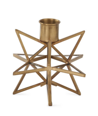 Three-Dimensional Gold Metal & Glass Star Taper Candleholder