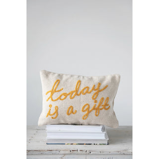 Today is a Gift Pillow mustard script decorative