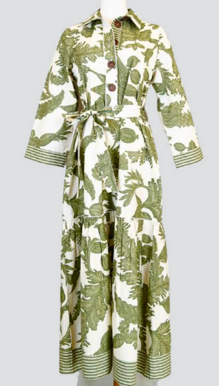 Town Midi Dress, Bali Floral Natural/Pesto
