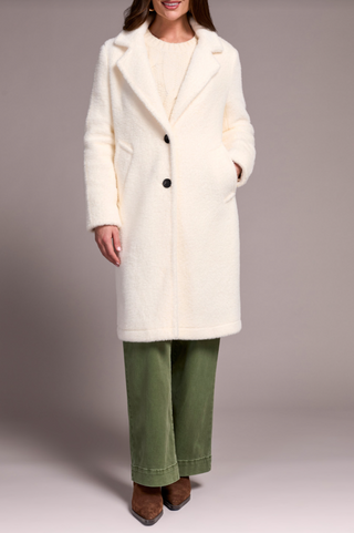 Tribal Long Sleeve Button Front Coat with Lining in Moonstone winter white classic trench