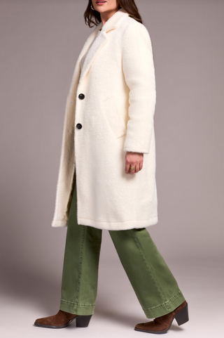 Tribal Long Sleeve Button Front Coat with Lining in Moonstone winter white classic trench