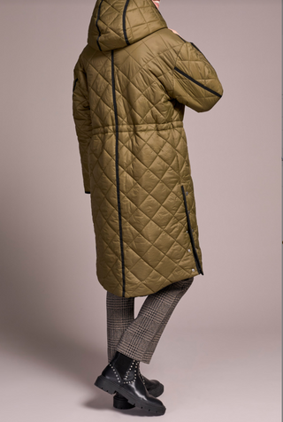 Tribal Long Sleeve Zip Front Reversible Puffer Jacket with Hood in Ivy brownish green black