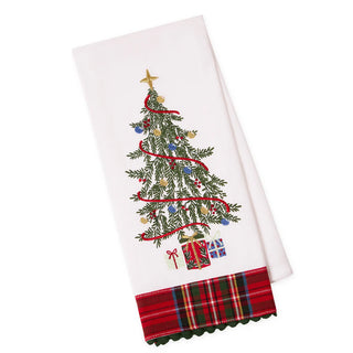 Trim the Tree Embellished Dishtowel plaid trim Christmas tree