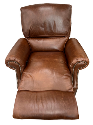 Brown leather recliner chair on a white background