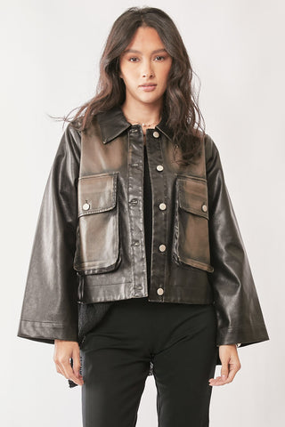 Washed Black Faux Leather Jacket