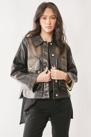 Washed Black Faux Leather Jacket