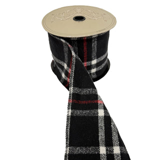 White, Red & Black Wool Plaid Ribbon 4" sold by the foot
