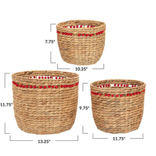 Small Water Hyacinth Basket with red beads