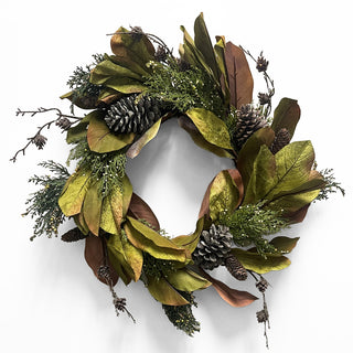Magnolia & Juniper Wreath with Pinecones 24"