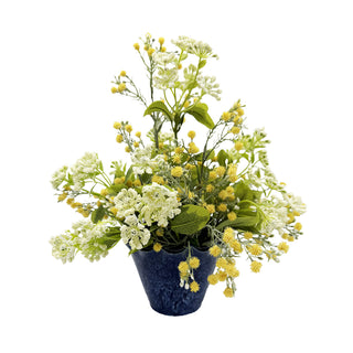 Yellow Baby's Breath in Blue Pot Arrangement
