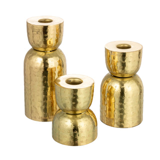 Antique Gold Hammered Metal Taper Holders Assorted