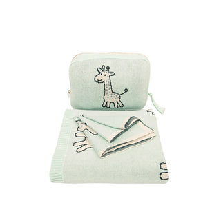 Petite Giraffe Organic Cotton Blanket Set in Mint