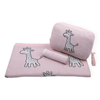 Petite Giraffe Organic Cotton Blanket Set in Pink