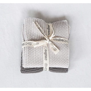 Grey & Cream Cotton Knit Dish Cloths