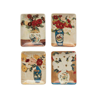 Stoneware Dish with Flowers in Vase, 4 Styles