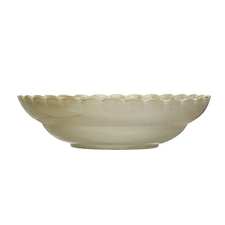Green Stoneware Bowl with Scalloped Edge