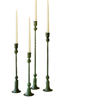 Green Patina Forged Iron Taper Candles Holder, 4 Sizes