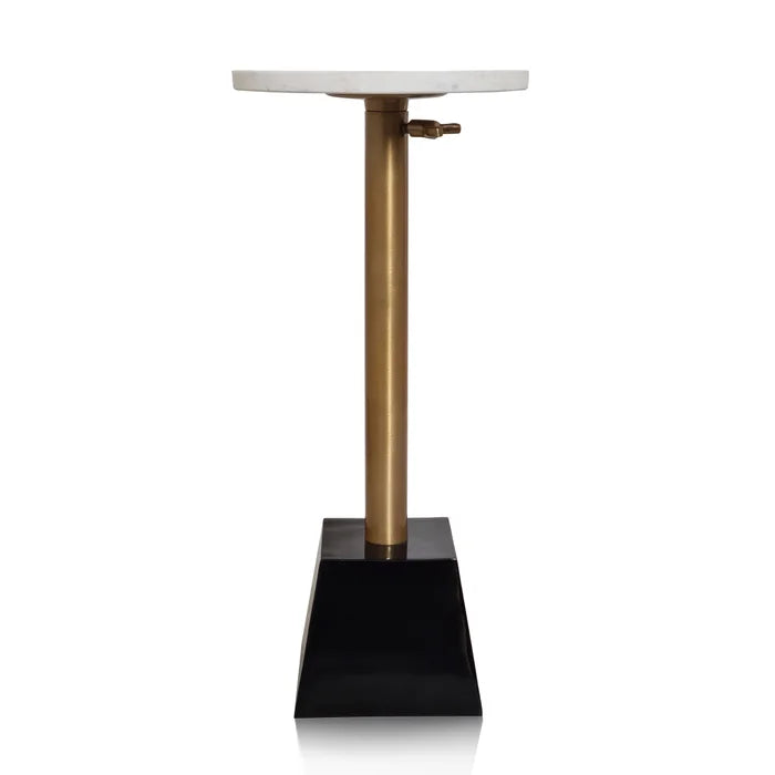 Drink Table with Black Base Brushed Bronze Metal and White Marble Top