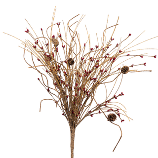 Twig Bush with Red Berries and Pinecones