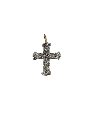 Cross with Design Scarf Charm, Silver Large