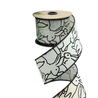 Black & Ivory Faux Linen Rabbit Ribbon - SOLD BY THE FOOT