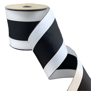 Black & White Grosgrain Wide Center Stripe Ribbon - SOLD BY THE FOOT