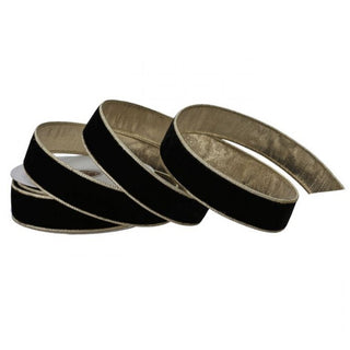 1.5" Black Premium Velvet Ribbon with Gold Edge and Back - Sold by the Foot