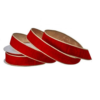 1.5" Red Premium Velvet Ribbon with Gold Edge and Back - Sold by the Foot
