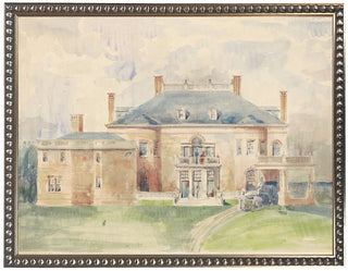 Framed Vintage Watercolor Estate Scene 16x12