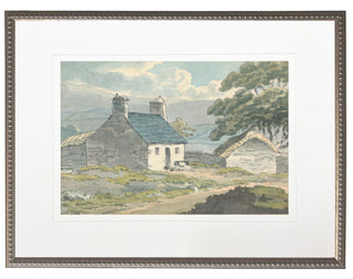 Framed Watercolor Hillside Barn & House 20x16